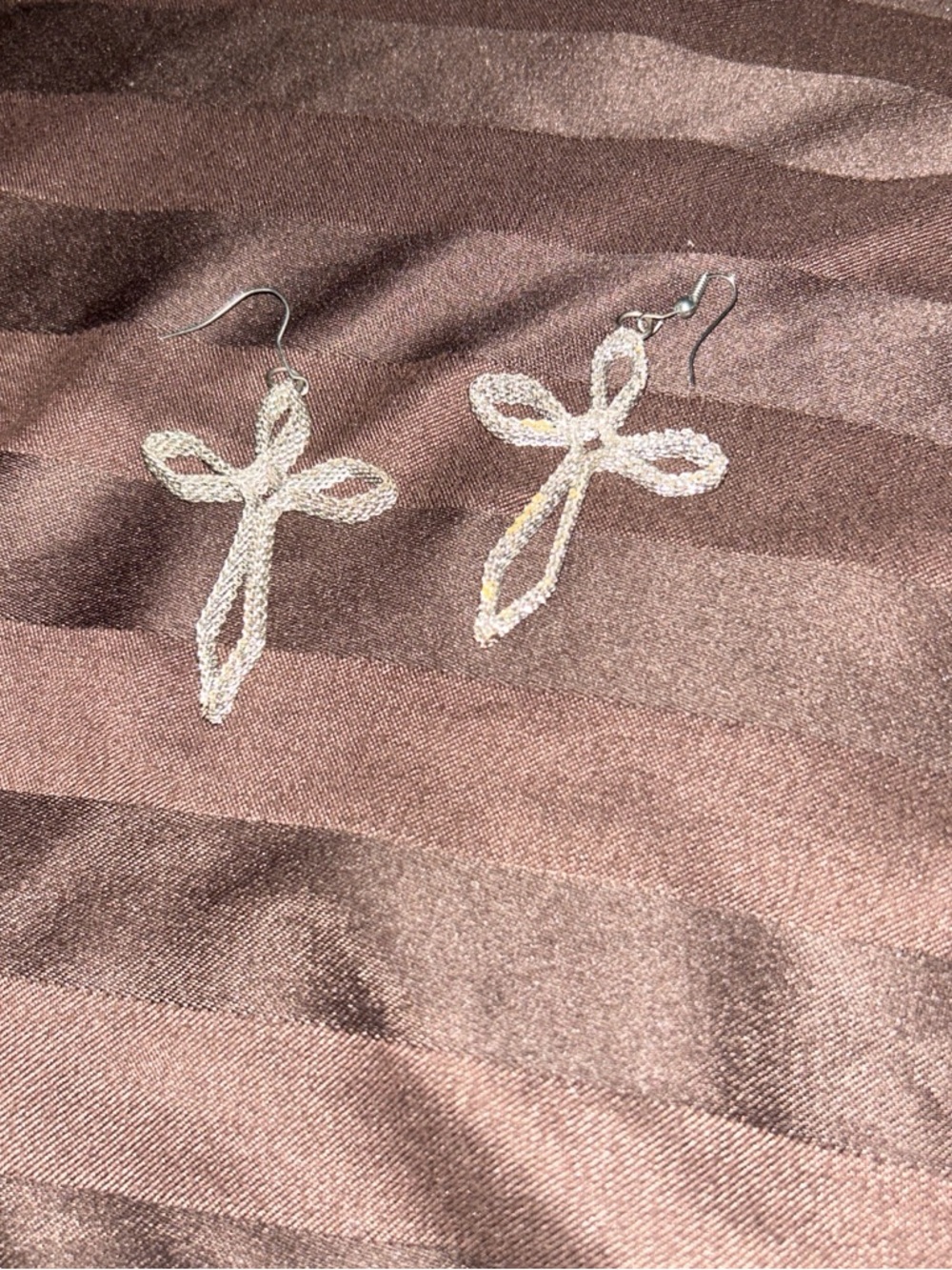 Silver-Tone Textured Cross Drop Earrings for Women